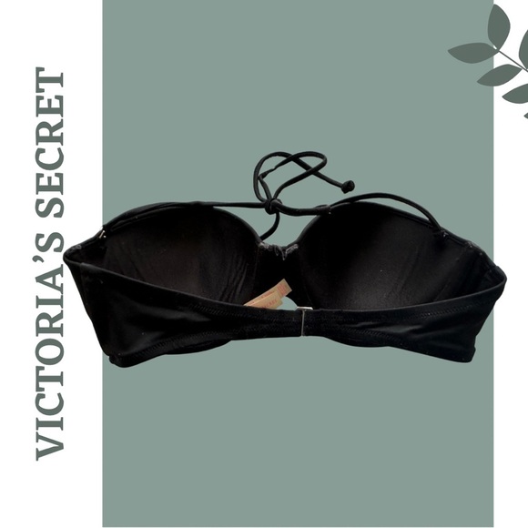 🛍️3/$40 Victoria's Secret Black Bandeau Bikini Top Neck Tie Size 34C - Picture 2 of 4